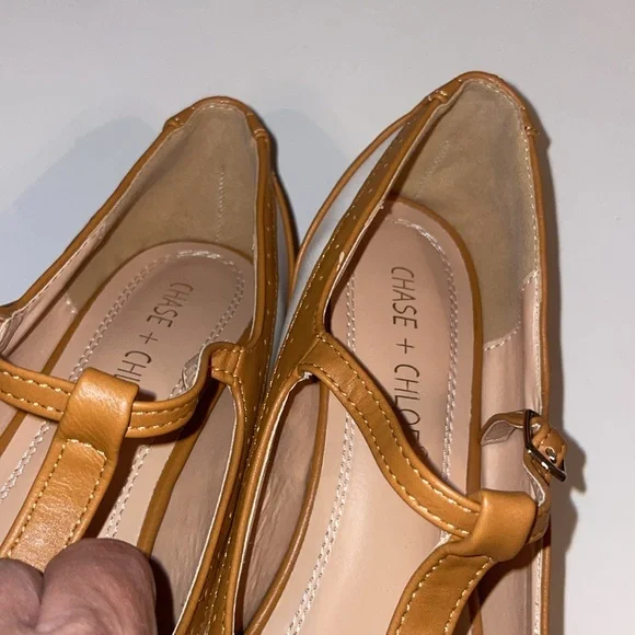 Chase + Chloe Tan and White T-Strap Heels - Picture 15 of 16